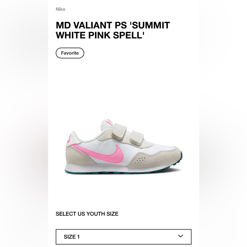 Nike Valiant sneakers. Kids size 1, white and pink.